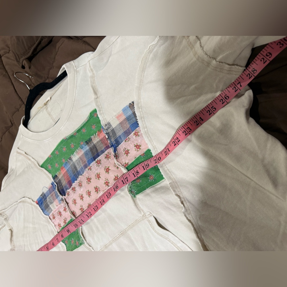 easel Cream Patchwork Pullover with Green, Pink & Blue Accents - Picture 6 of 7